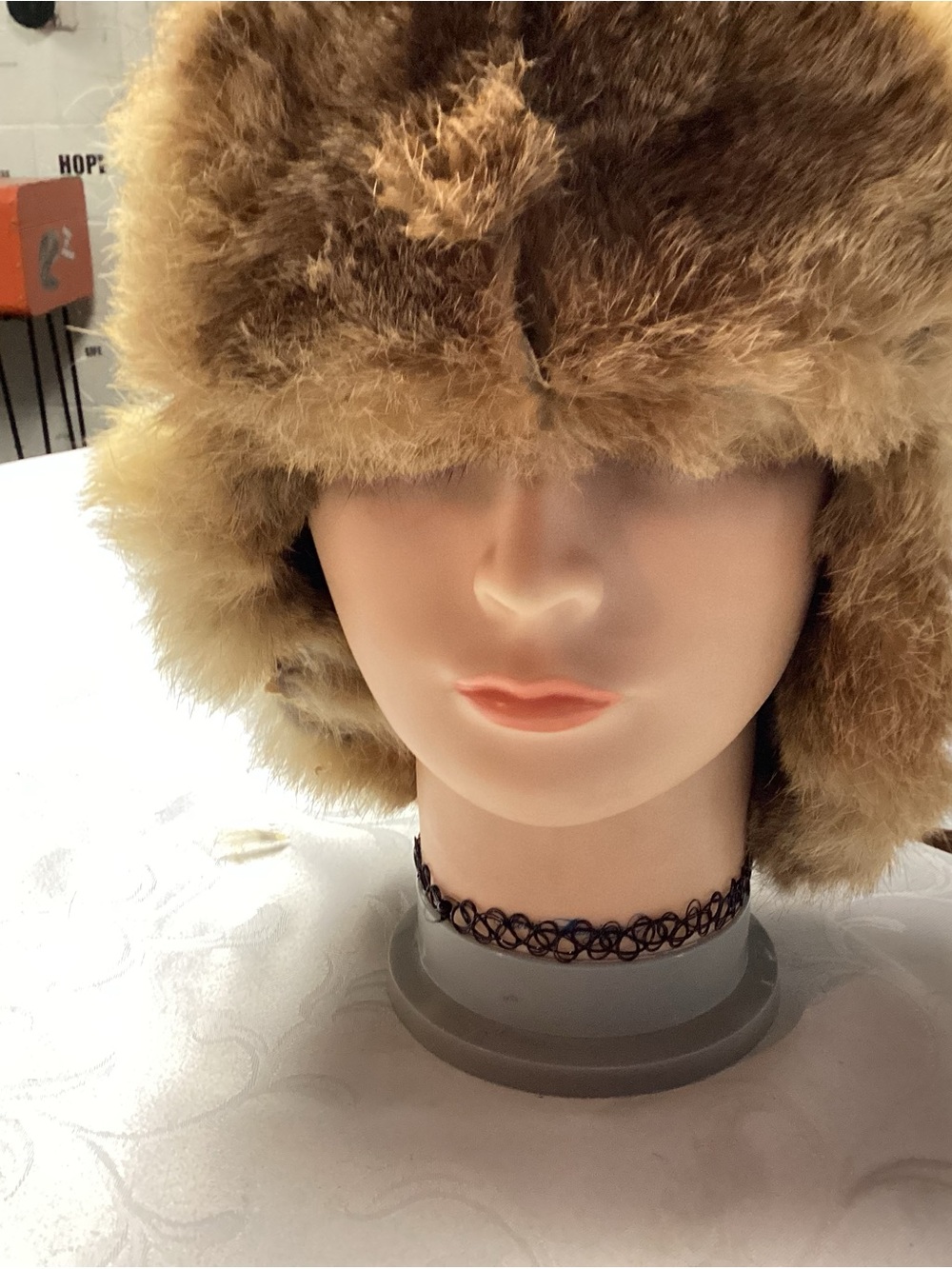 Fur Winter Trapper Hat in Light Brown - see description